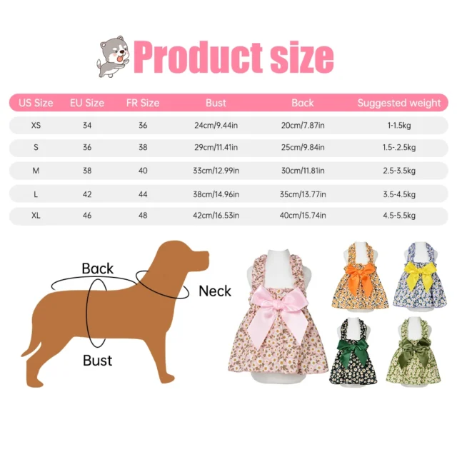 Floral Princess Dress Spring Summer Pet Dog Clothes Sweet Pet Clothing Cute Printed Puppy Cat Skirt Thin Skirt Pet Clothes - Image 6