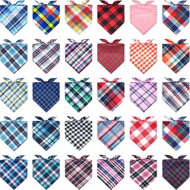 30/50pcs Dog Bandanas 100% Cotton Plaid Collar Pet Cat Dogs Scarves Bowties Neckerchief Dog Accessories Dog Scarf Handkerchief