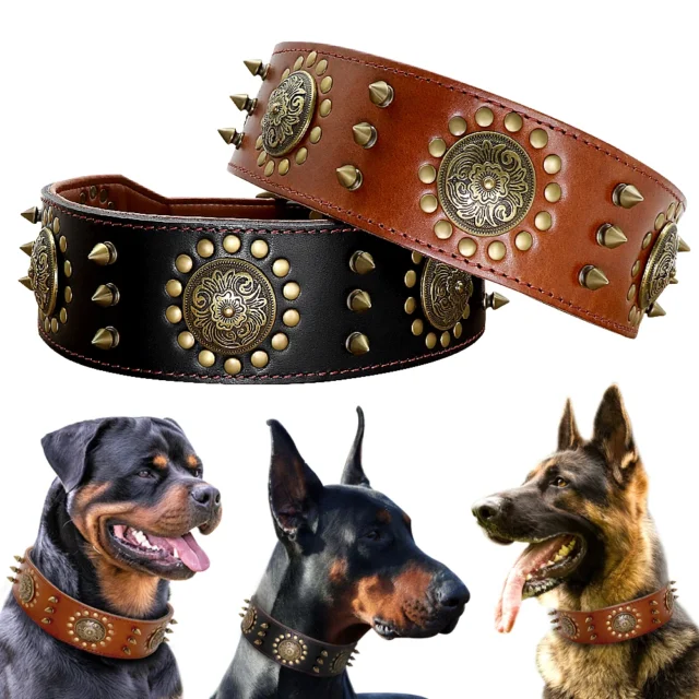 Super Cool Pet Dog Collar Leather Spiked Studded Dog Collars Adjustable Big Dog Collar For Medium Large Dogs Pitbull Correa