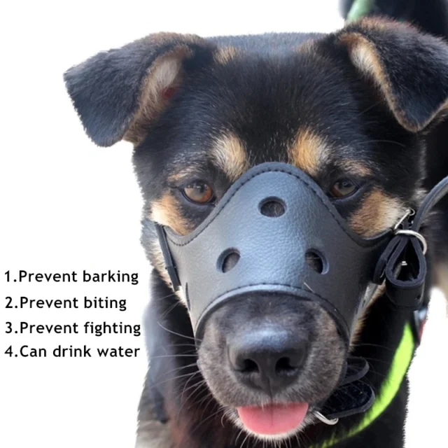 Pet Dog Muzzle Adjustable Breathable PU Leather Muzzles Stop Biting Barking Chewing For Small Medium Large and X-Large Dogs - Image 2