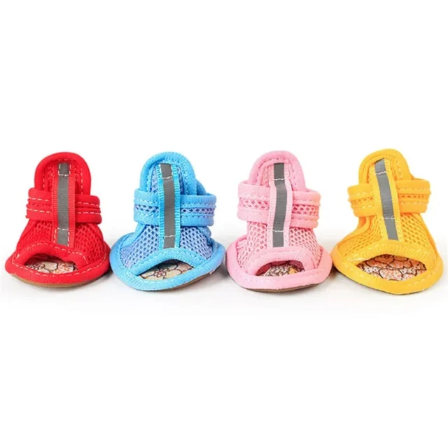 4pc/set Summer Non-slip Breathable Dog Shoes Sandals for Small Dogs Pet Dog Socks Sneakers for Dogs Puppy Blue Cat Shoes Boots - Image 2