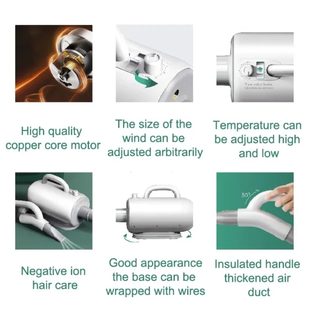 Pet Hair Dryer Cat Dog Dryer Dog Grooming High Power Adjustable Speed Negative Ion Fast Drying Low Noise Pet Items Store Home - Image 3