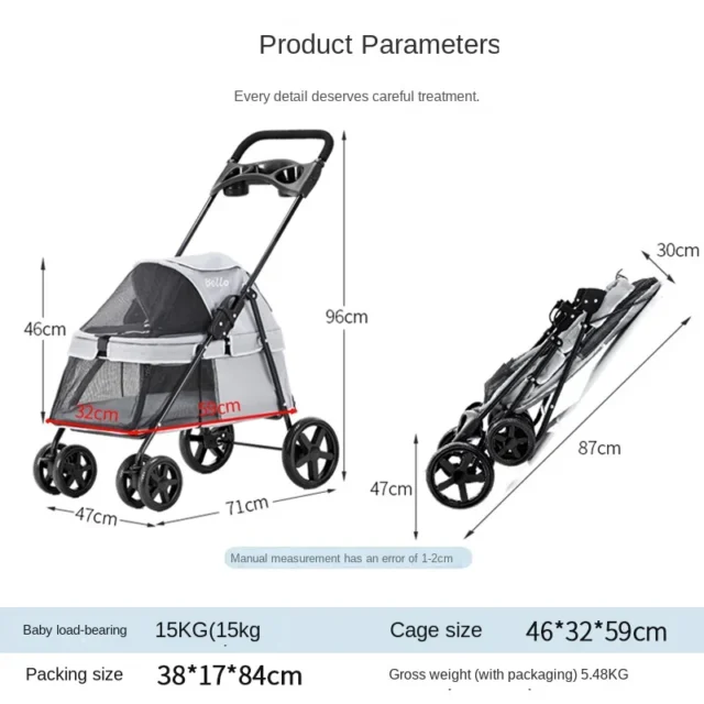 SP01K Pet Dog Stroller Foreign Trade Aluminium Alloy Foldable Mini Lightweight Folding Stroller for Small Dogs Outdoor Camping - Image 5