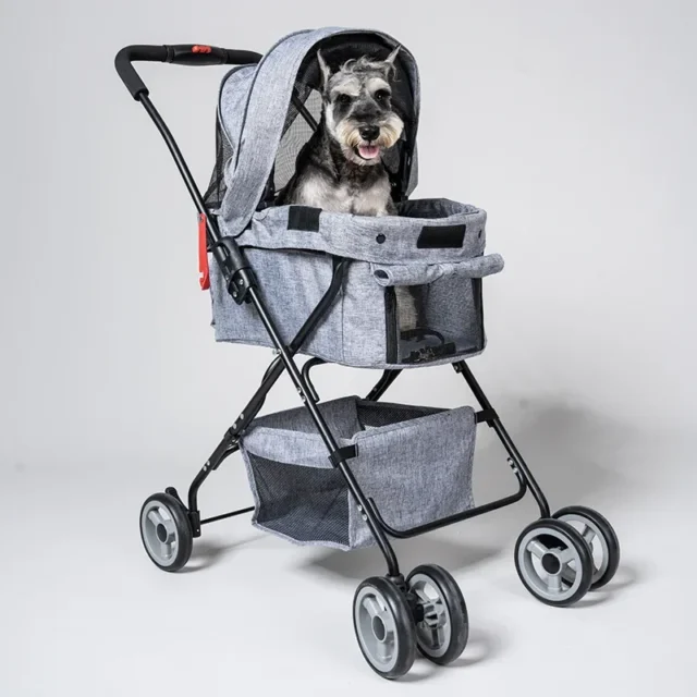 Detachable Lightweight Pet Stroller Foldable Multi-pet Double-decker Trolley Pet Cart with Basket Ventilated and Breathable - Image 2