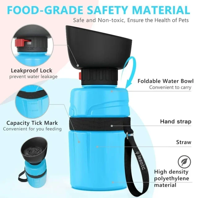 600ml Portable Dog Water Bottle Foldable Pet Feeder Bowl Water Bottle Pets Outdoor Travel Drinking Dog Drink Bowl Dogs BPA Free - Image 2