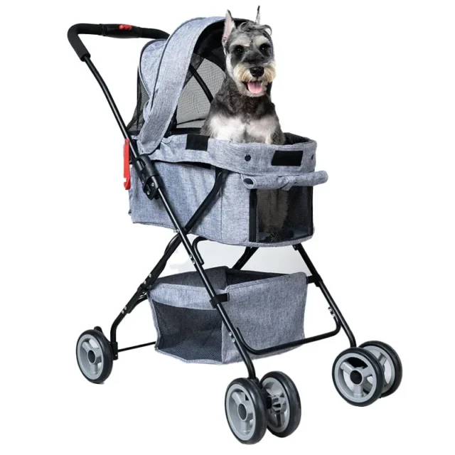 Detachable Lightweight Pet Stroller Foldable Multi-pet Double-decker Trolley Pet Cart with Basket Ventilated and Breathable - Image 5