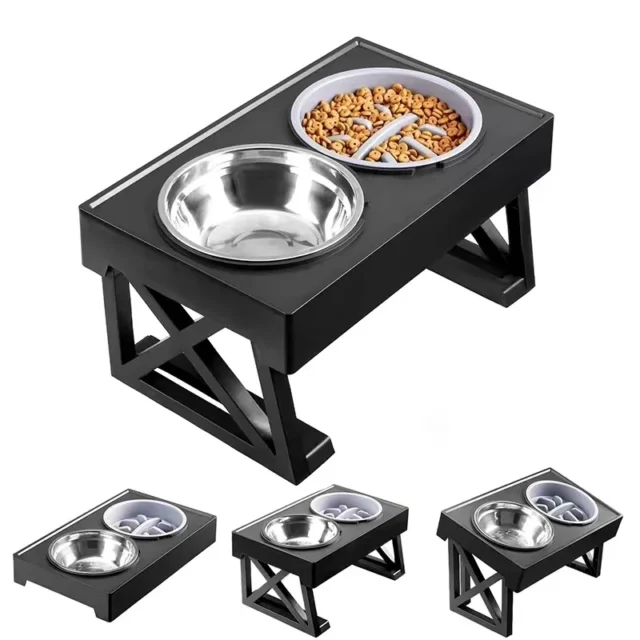 Elevated Dog Bowls 3 Adjustable Heights Raised Dog Food Water Bowl with Slow Feeder Bowl Standing Dog Bowl for Medium Large Dogs - Image 6