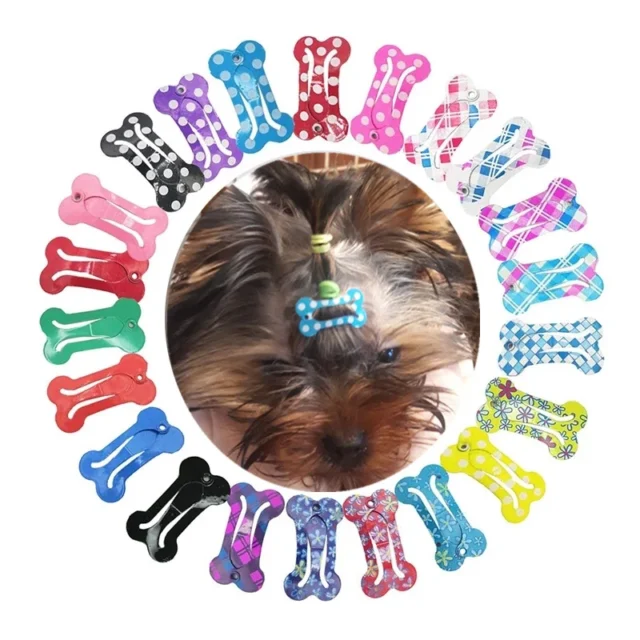 5Pcs/Lot Cute Dog Hairpin Colorful Printed Bone Shaped Hairpin Cat Accessories for Chihuahua Puppy Cat Grooming Supplies