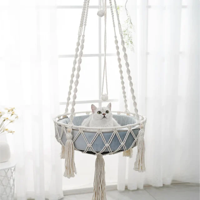 New Pet Hammock Cat Swing Hand Woven Cotton Rope Cats Hanging Basket Kitten Hanging String Den Indoor Pend Nest Pets Supplies