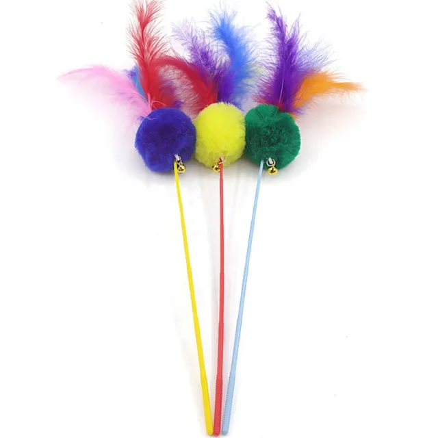 1 Pcs Pet Cat Teaser Feather Plush Plastic Cat Catcher Toy Cat Wand Stick Cat Interactive Toys