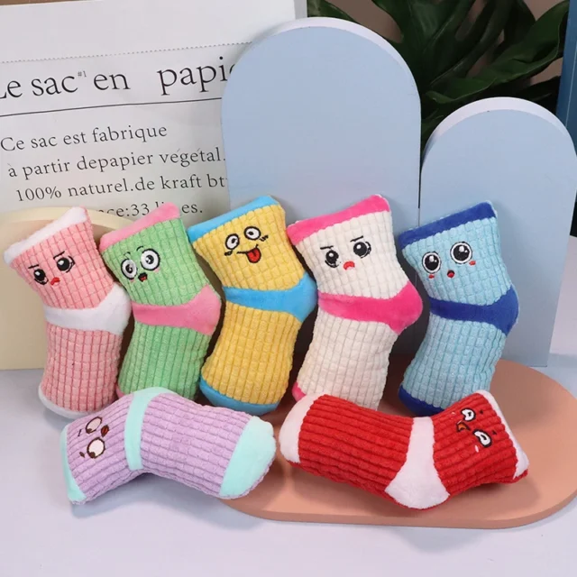 Cute Pet Toy Fun Cute Sock Squeak Bite Molar Fleece Kitten Puppy Chew Cleaning Teeth Sound Soft Plush Dog Cat Toys Pet Supplies - Image 6