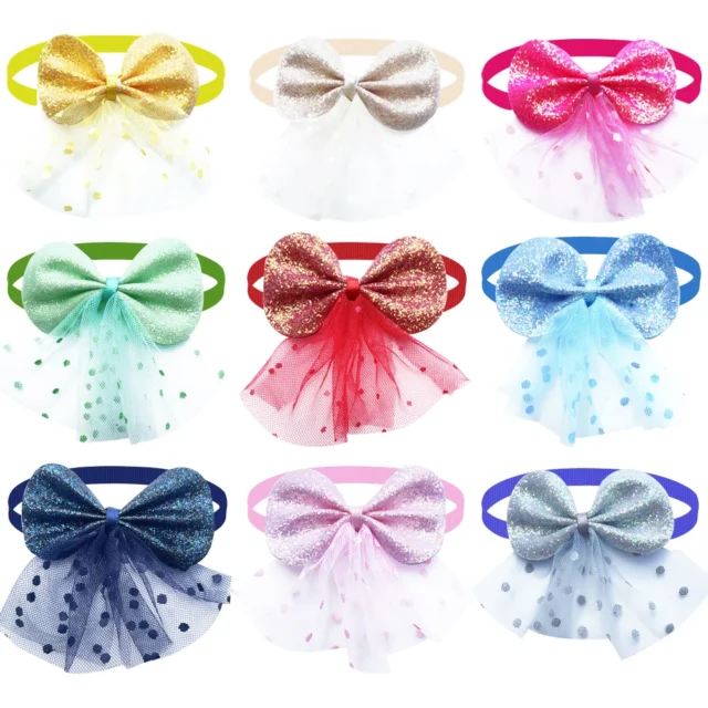 50/100PCS Dog Hair Bows 2022 NEW Flash Skirt Trim Dog Bow Tie Grooming Pet Accessories Free Shipping Items Pet Shop - Image 2