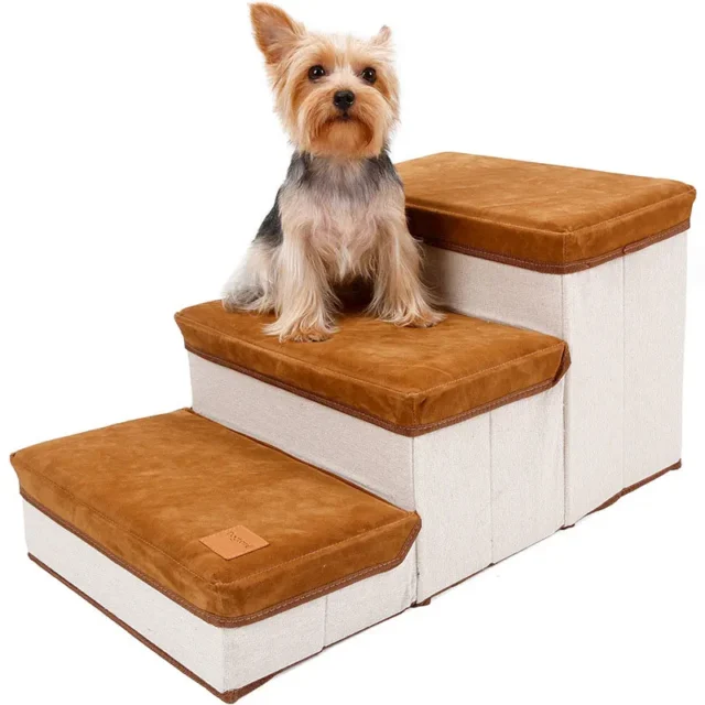 3-Step Foldable Pet Stairs, Pet Steps, Storage Style, Indoor Ramp for Dogs, Puppies, Up to 55 Pounds, Dog Bed - Image 2