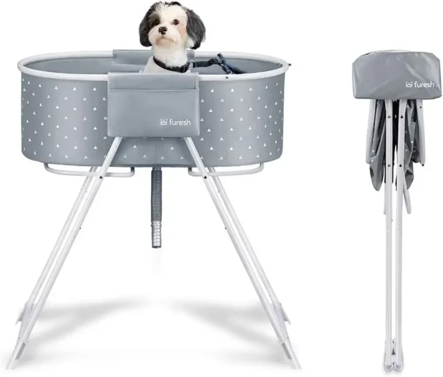 Furesh Insider Dog Bath Tub and Wash Station for Bathing Shower and Grooming Elevated Foldable and Portable Small Medium Cats