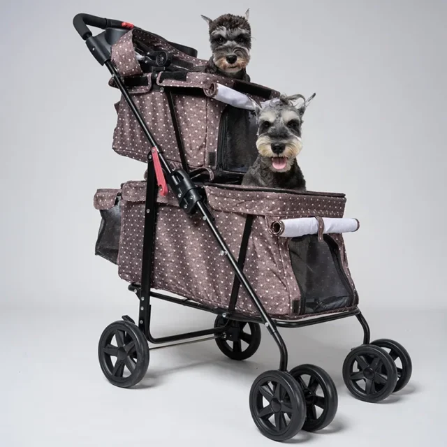 Detachable Lightweight Pet Stroller Foldable Multi-pet Double-decker Trolley Pet Cart with Basket Ventilated and Breathable - Image 4