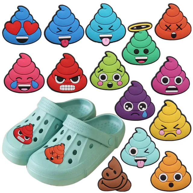 1-14Pcs PVC Colorful Stool Expression Poop Fit Adultcute Shoe Buckle Charms Accessories Funny Designer Ornament