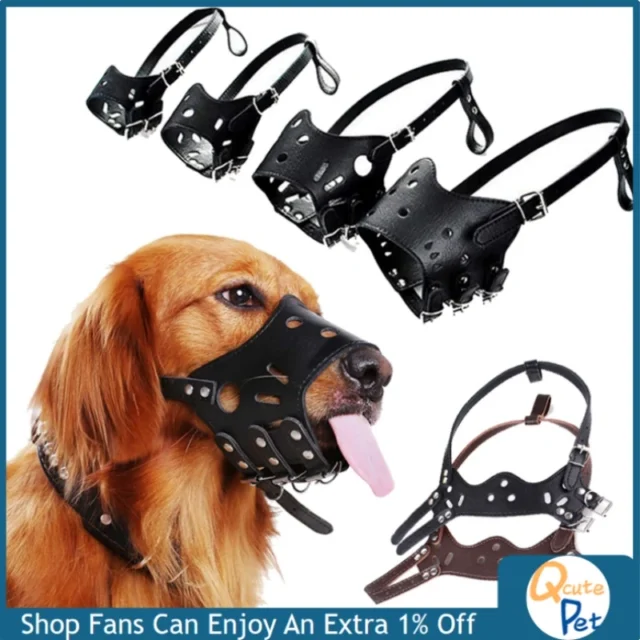 Pet Dog Muzzle Adjustable Breathable PU Leather Muzzles Stop Biting Barking Chewing For Small Medium Large and X-Large Dogs