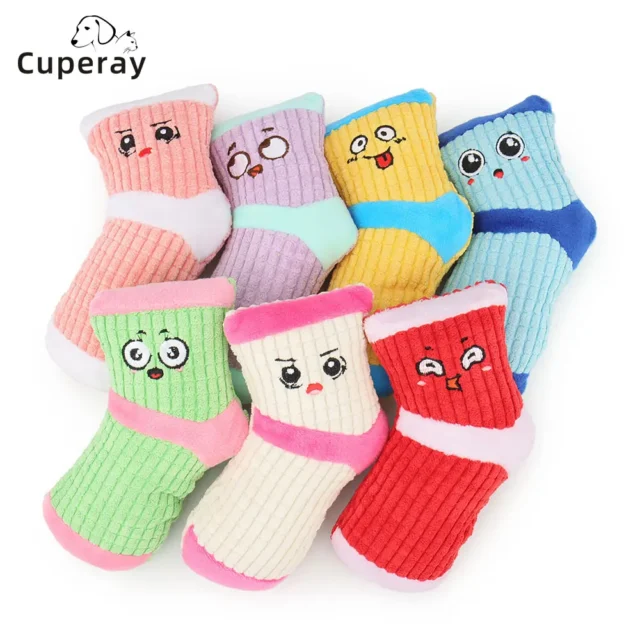 Cute Pet Toy Fun Cute Sock Squeak Bite Molar Fleece Kitten Puppy Chew Cleaning Teeth Sound Soft Plush Dog Cat Toys Pet Supplies