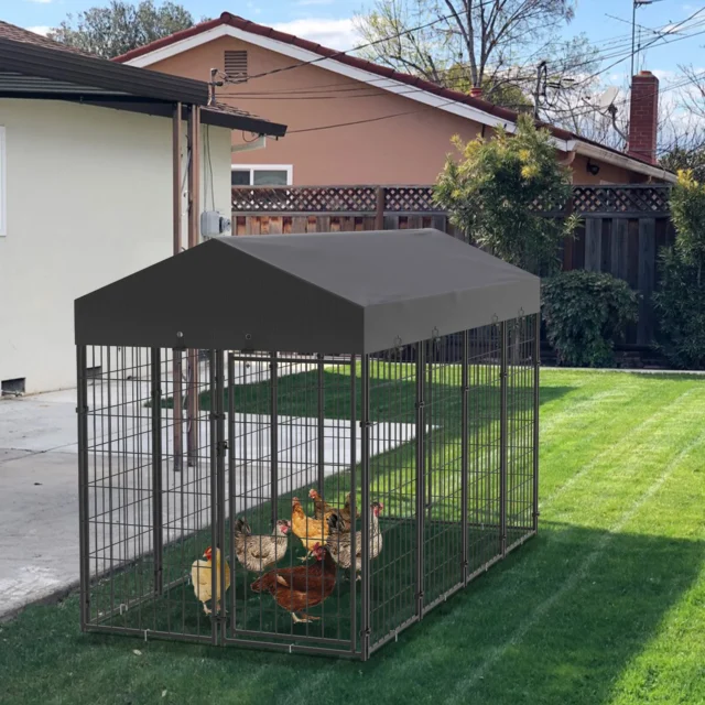 Large Dog Kennel Outdoor Dogs Welded Wire Kennels and Runs Crates for Yard with Stakes Water Proof Cover Canopy - Image 3