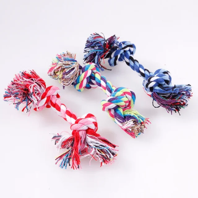 Random Color Pet Dog Toy Bite Rope Double Knot Cotton Rope Funny Cat Toy Bite Resistant and Sharp Teeth Pet Supplies Puppy Toys - Image 4