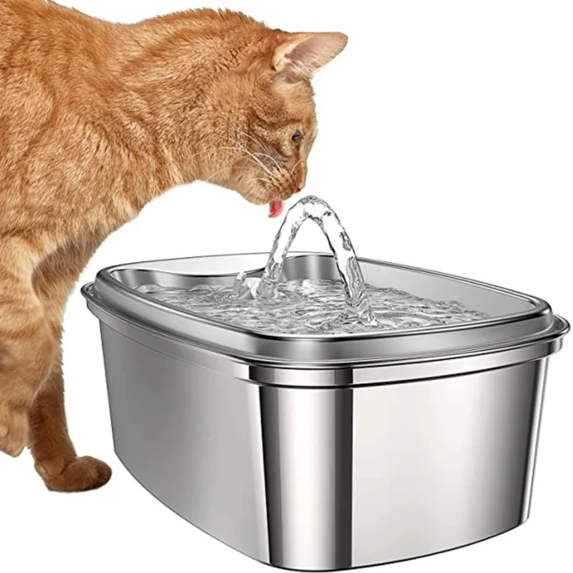 Cat Water Fountain 2L Stainless Steel Pet Dispenser Automatic Pet Fountain with Quiet Pump Adjustable Water Flow for Cats Dogs