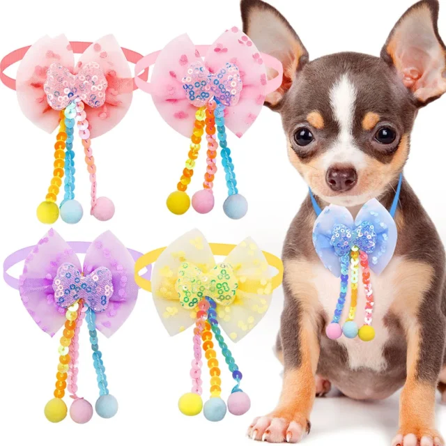 New Pet Dog Cat BowTies Colorful Bows Adjustable Bling BowsTies Collar for Small Dog Puppy Bulk Pet Grooming Accessories - Image 5