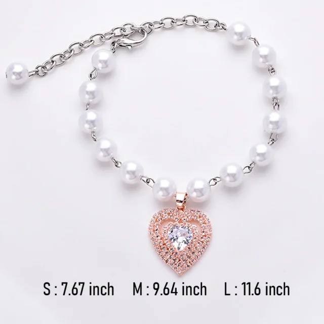 1PCS Imitation Pearl Pet Dog Necklace Puppy Heart Pendant for Dogs Adjustable Pet Cat Dog Collar Pet Puppies Accessories Luxury - Image 2