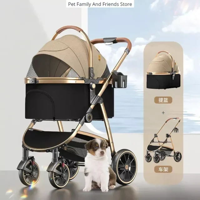 Multifunctional Detachable Pet Stroller Carrier Luxury Gold Dog Stroller for Large Dogs Cats Foldable Car Dog Carrier Bag Bed - Image 2