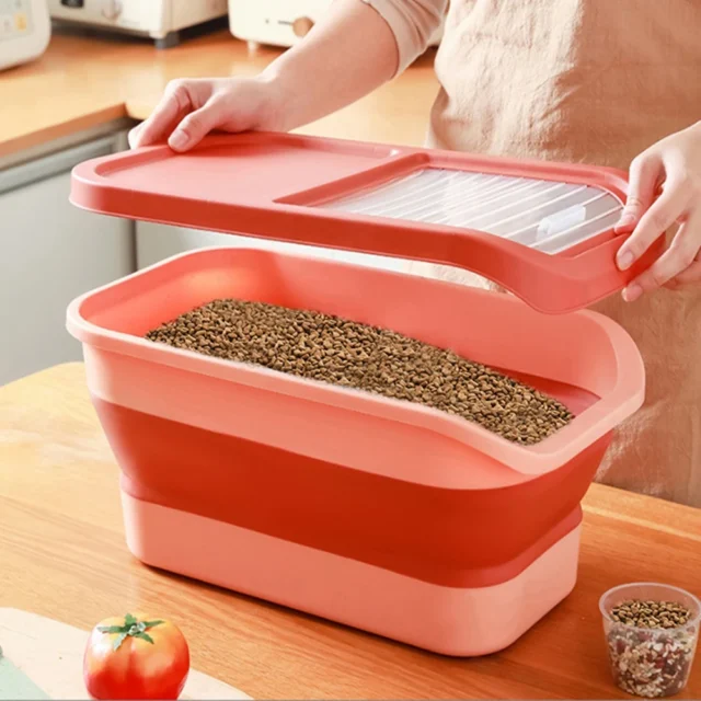 13LB Collapsible Pet Cat Dog Food Storage Container Folding Pet Food Container With Lids Sealing Box Kitchen Grain Storage Boxes