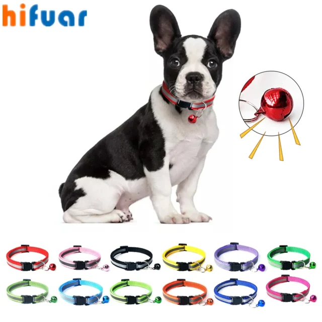 6 Colors Dogs Bells Collars Adjustable Nylon Buckles Fashion Reflective Pet Collar Cat Head Pattern Supplies For Accessories