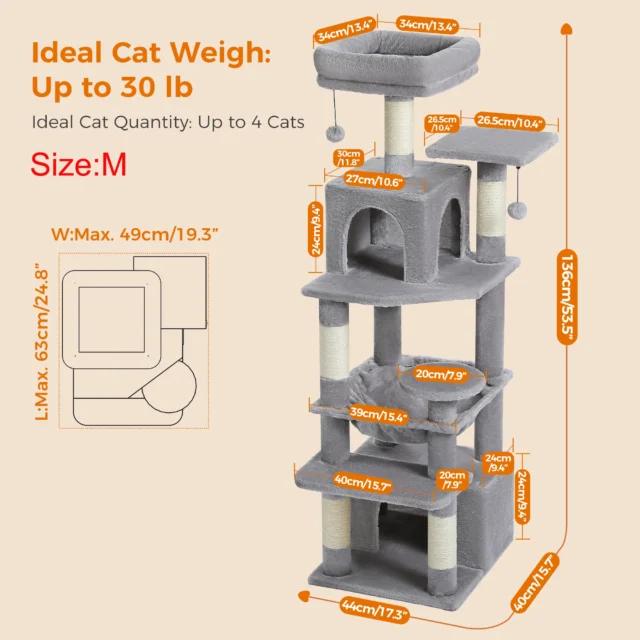 H184CM Large Cat Tower with Sisal Scratching Posts Spacious Condo Perch Stable for Kitten Multi-Level Tower Indoor Cozy Hummocks - Image 4