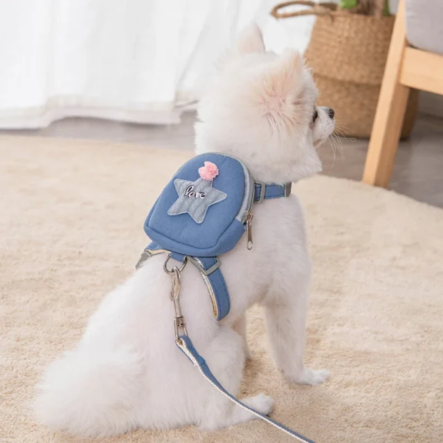 Pet Cute Dog Cat Harness with backpack Medium small Dog Lead Walking Running training Leashes Dogs Chest Strap star pattern Vest - Image 5