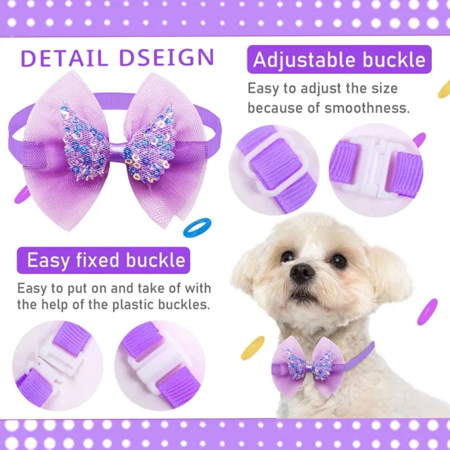 Dog Bowties Pet Bowknot Bulk Angel Wing Lace Sequin Decor Adjustable Dog Collar Grooming for Small Dog Pet Accessories Supplier - Image 4