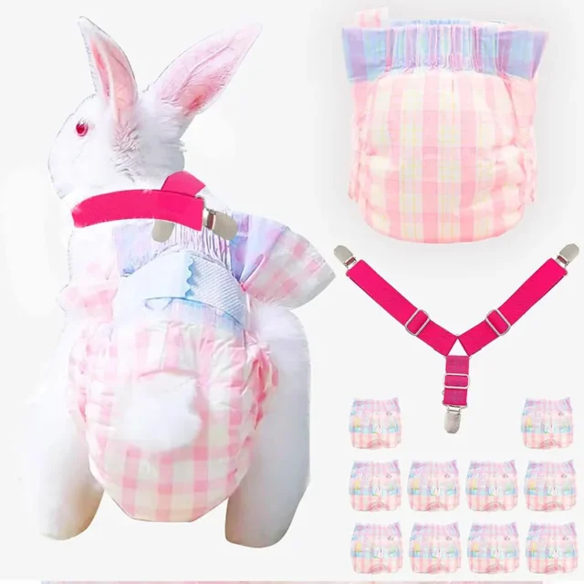 10pcs Disposable Pet Diaper Rabbit with Sling Anti-shedding Diaper Small Pet Menstrual Pants Pet Physiological Supplies