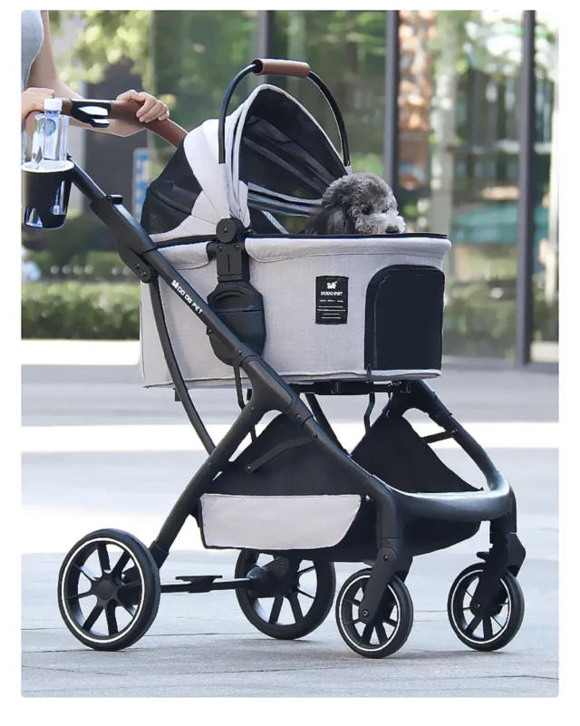 Detachable Pet Stroller Carrier for Cats/Dogs, Storage Basket for Medium Small Pets Puppy Stroller with Cup Holder, Easy Fold - Image 6