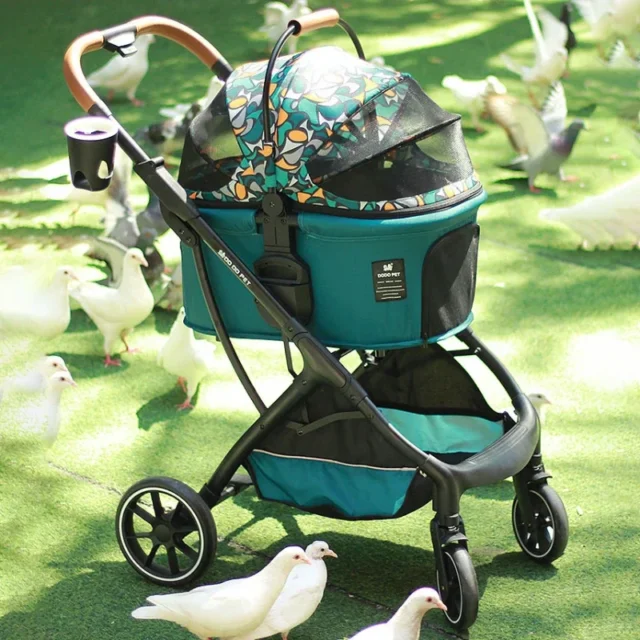 High View Pet Stroller Foldable and Detachable Dog Stroller Four Wheel Cart Pet Carrying Basket Pet's Mobile Nest Dogs Buggy