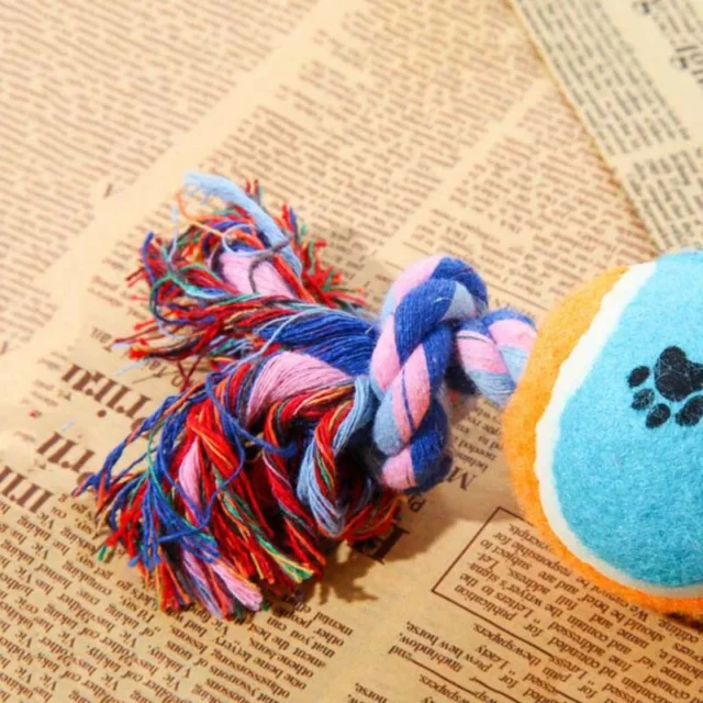 Pet Tooth Cleaning Cat and Dog Toy with Tennis Double Knot Pet Training Toy 1Pcs - Image 3