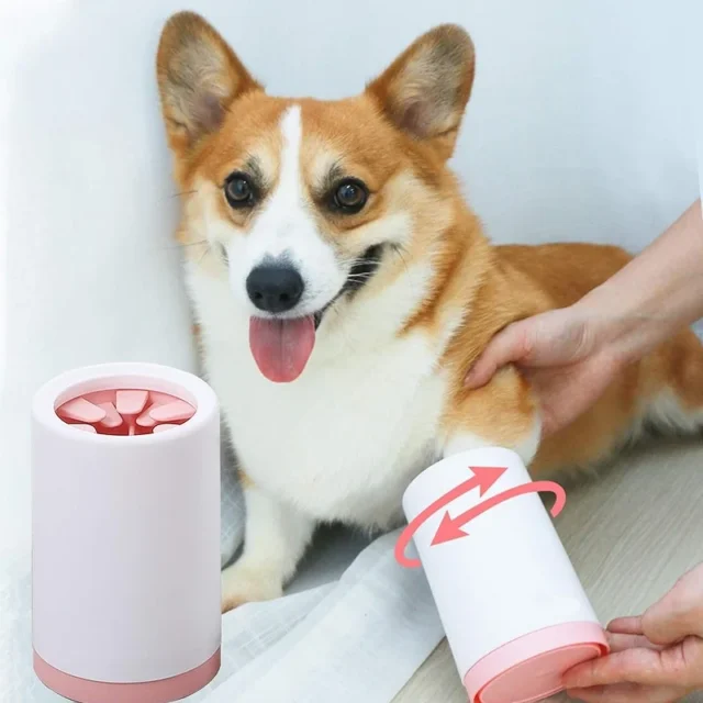 Dog paw Cleaner Cup, 2 in 1 Semi Automatic Portable Silicone Brush pet Foot Washer Cup,Dog Grooming with Muddy Paw Wash Dog Foot