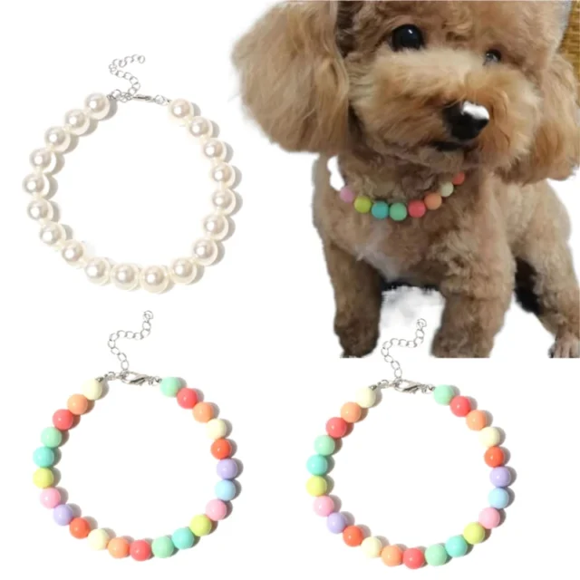 Adjustable Pet Pearl Necklace Accessories for Cats Animals Fashion Colorful Cat Collar Kitten Dog Collar