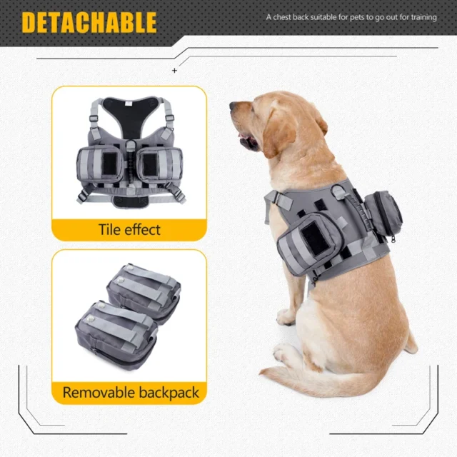 Durable Tactical Military Dog Harness, Strong Nylon Pet Vest, Working Dog Training Harness with 2 Bag for Small and Large Dogs - Image 4