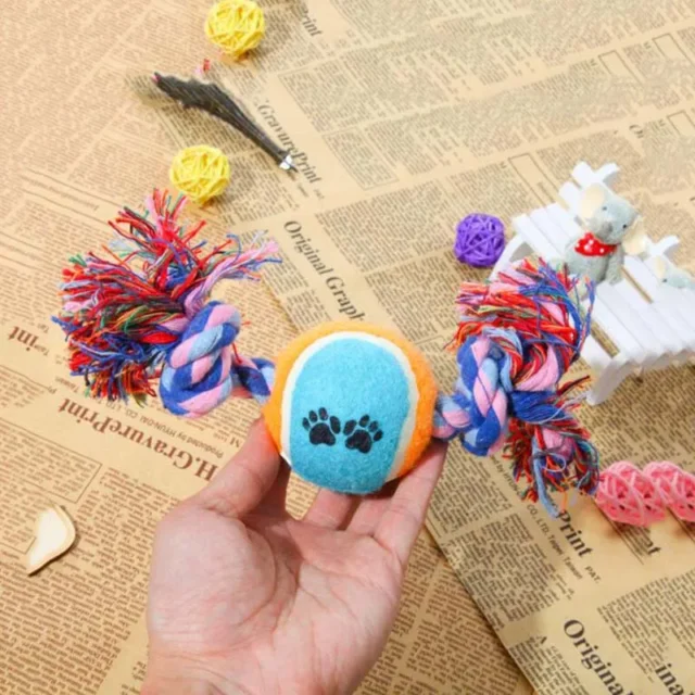 Pet Tooth Cleaning Cat and Dog Toy with Tennis Double Knot Pet Training Toy 1Pcs - Image 2