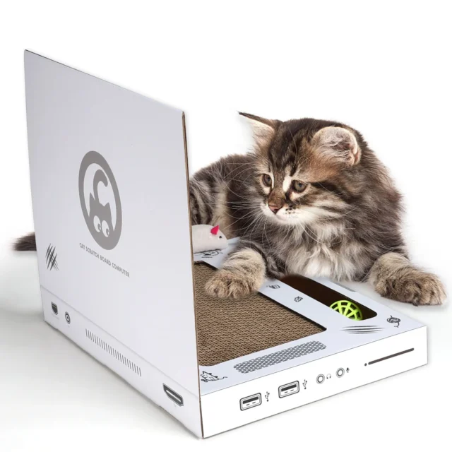 Cat Scratcher Laptop with Fluffy 'Mouse' Interactive Toys, Paw Over Social Media Kitten Toys & Cat Scratch Pads - Image 2