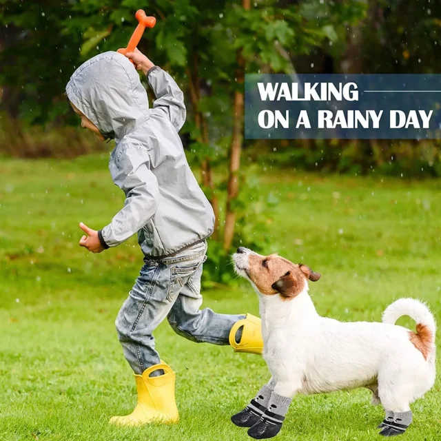 Dog Cat Boots Shoes Socks Waterproof Dog Shoes Rain Snow Pet Booties Anti-Slip Small Puppy Sock Shoes with Adjustable Drawstring - Image 3