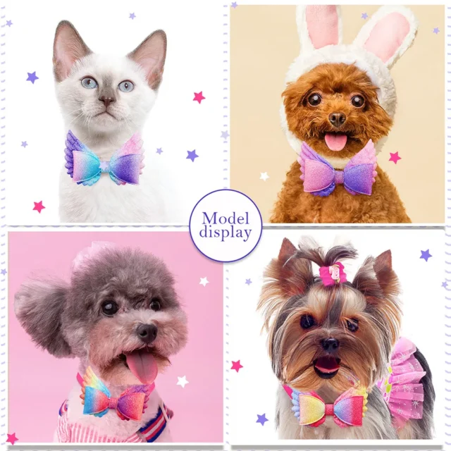 10PCS Cute Pet Dog Bowtie Colorful Wings Small Dog Cat Bow Tie Collar for Dogs Fashion Dog Bowties Bulk Dog Grooming Accessories - Image 2