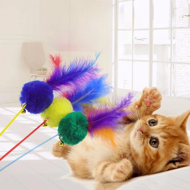 1 Pcs Pet Cat Teaser Feather Plush Plastic Cat Catcher Toy Cat Wand Stick Cat Interactive Toys - Image 5