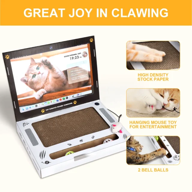 Cat Scratcher Laptop with Fluffy 'Mouse' Interactive Toys, Paw Over Social Media Kitten Toys & Cat Scratch Pads - Image 4