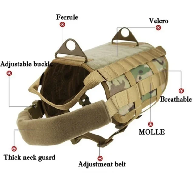 Tactical No Pull Dog Harness K9 Vest, Adjustable Dog Leash, Molle Medical Bag, Training, Hunting, Pet, Small, Medium, Large - Image 3