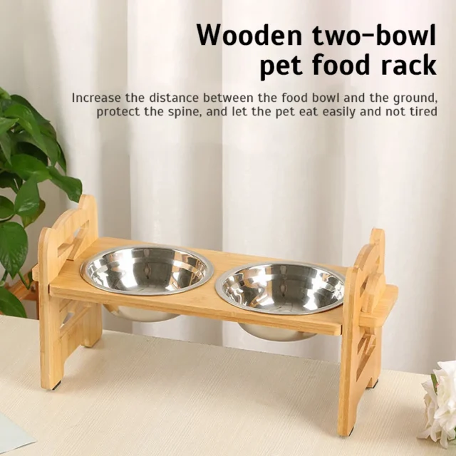 Elevated Dog Bowls Bamboo Tilted Adjustable Dogs Feeder Stand with Stainless Steel Food Bowls for Puppies Cats Pet Accessories - Image 3