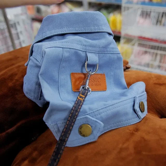 Spring Dog Suit Outfits Denim Coat Clothes with D Leash Ring for Small Medium Dogs Puppies Pet Color Jean small Dog Costume - Image 2