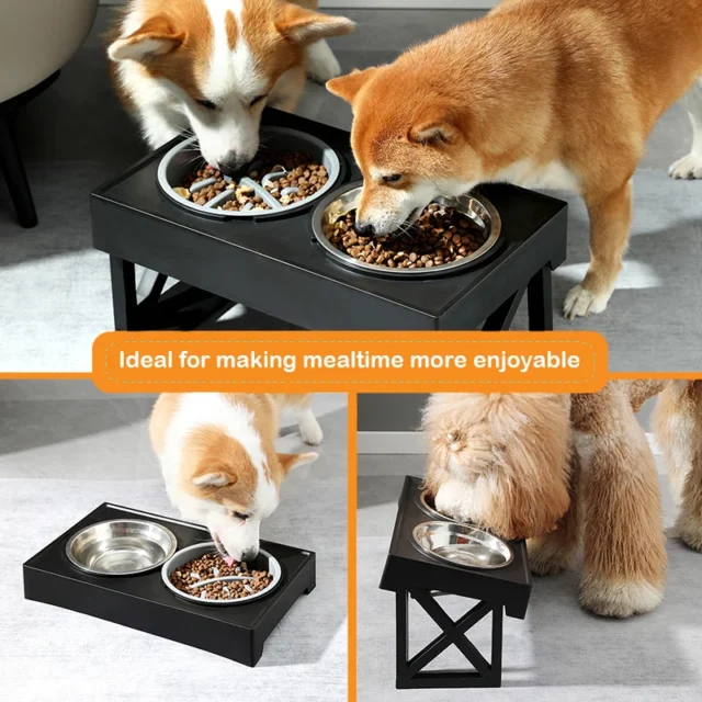 Elevated Dog Bowls 3 Adjustable Heights Raised Dog Food Water Bowl with Slow Feeder Bowl Standing Dog Bowl for Medium Large Dogs - Image 2